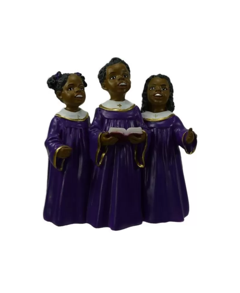 Père Noël Noir Et Amis<Noel Eternel 3 Choeur D'Enfants Noir, Robe Violette, Figurine D'Eglise 4''H