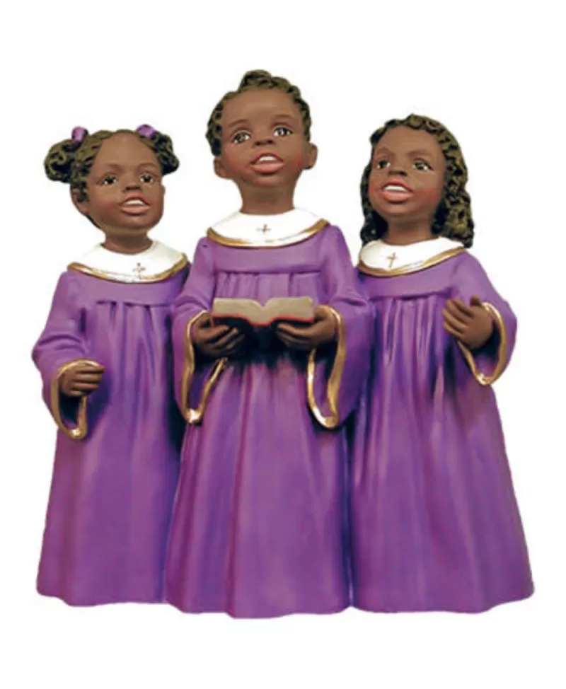 Père Noël Noir Et Amis<Noel Eternel 3 Choeur D'Enfants Noir, Robe Violette, Figurine D'Eglise 4''H