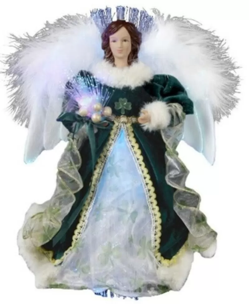 Anges<Noel Eternel Ange Irlandais Lumineux Fibre Optique Cime De Sapin 12"H