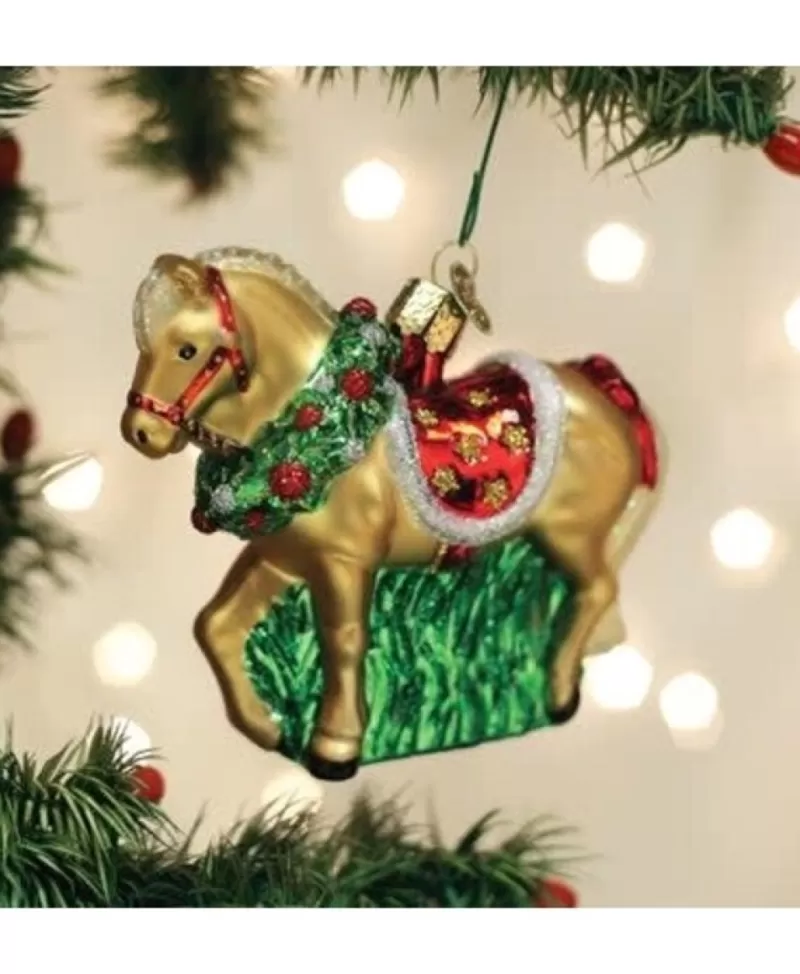 Old World Christmas<Noel Eternel Cheval Avec Couronne Ornement En Verre