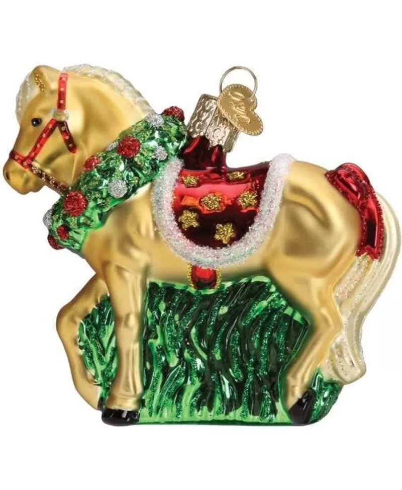 Old World Christmas<Noel Eternel Cheval Avec Couronne Ornement En Verre