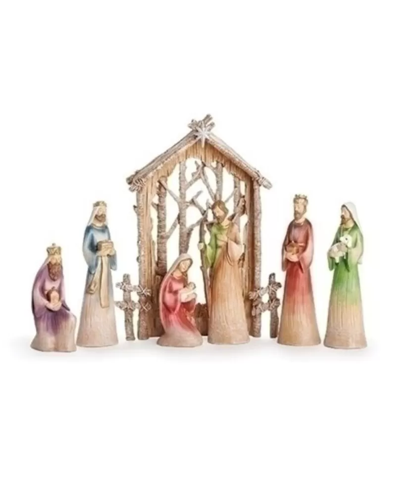 Crèches<Noel Eternel Nativité Arriere Plan Bouleau 9.75" Ens.7