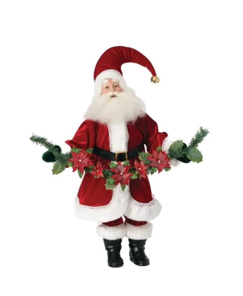 Figurines De Père Noël<Noel Eternel Père Noël Rouge Velour Et Guirlande De Poinsettia 25"