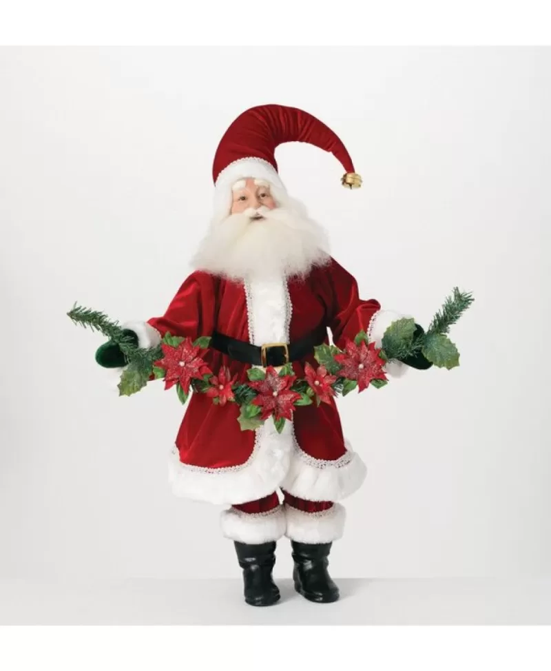 Figurines De Père Noël<Noel Eternel Père Noël Rouge Velour Et Guirlande De Poinsettia 25"